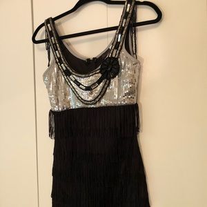 Black and silver flapper dress